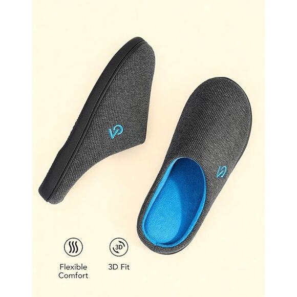 New VeraCosy Mens Size 7/8 Blue Gray Memory Foam Durable Rubber Sole Slippers main image 4